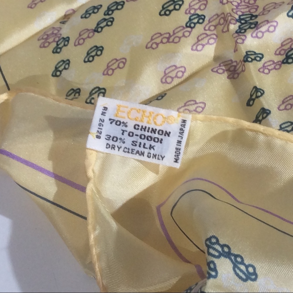 Vintage ECHO Mini Car Print Yellow Green Scarf - Picture 5 of 7